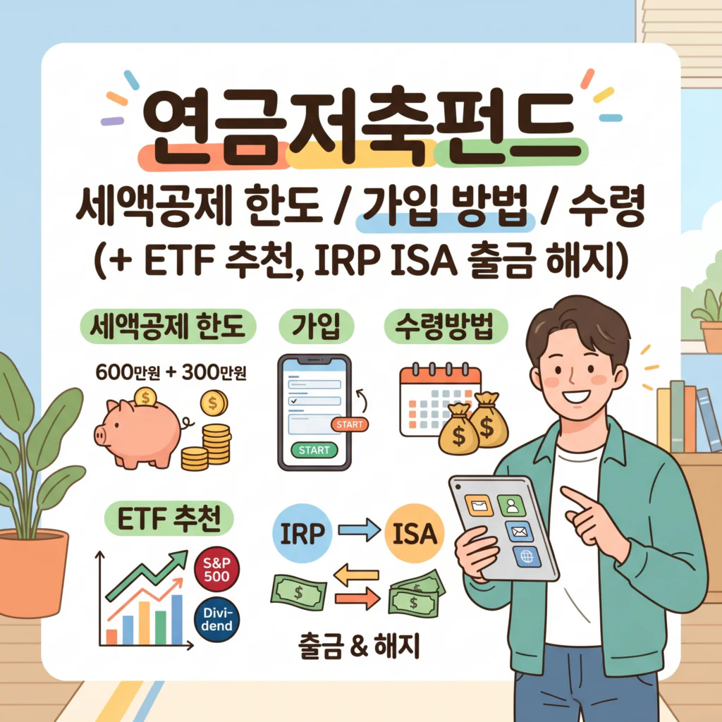 연금저축펀드 세액공제 한도 가입 수령방법(+etf 추천 irp isa 출금 해지)