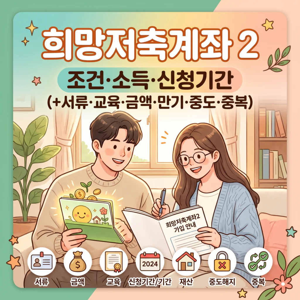 희망저축계좌2 조건 소득 신청기간(+서류 교육 금액 만기금액 재산 중도해지 중복)