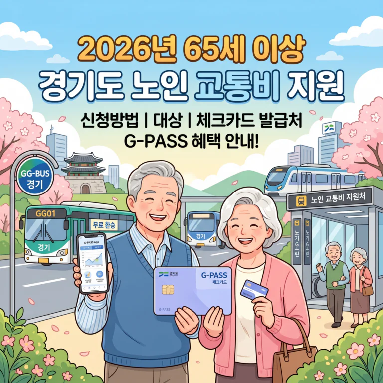 2026년 65세 이상 경기도 노인 교통비 지원 신청방법 대상 안내(+체크카드 발급처 G-PASS 혜택)