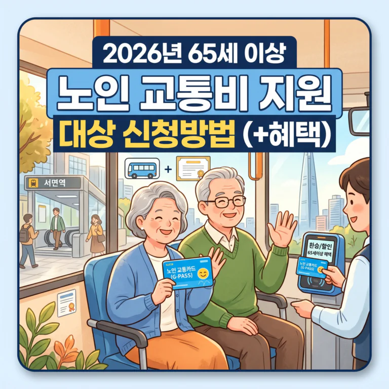 2026년 65세 이상 노인 교통비 지원 대상 신청방법(+신청일 발급기준 혜택)