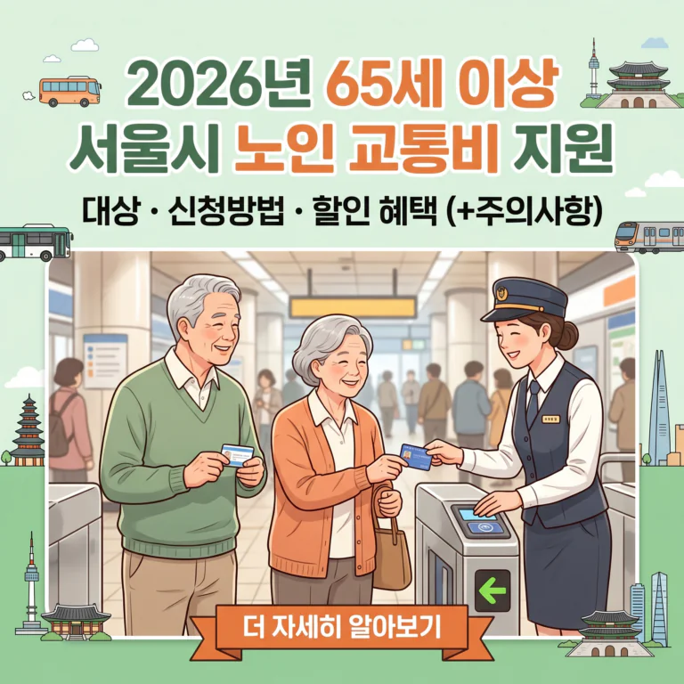 2026년 65세 이상 서울시 노인 교통비 지원 대상 신청방법(+할인 혜택 주의사항)