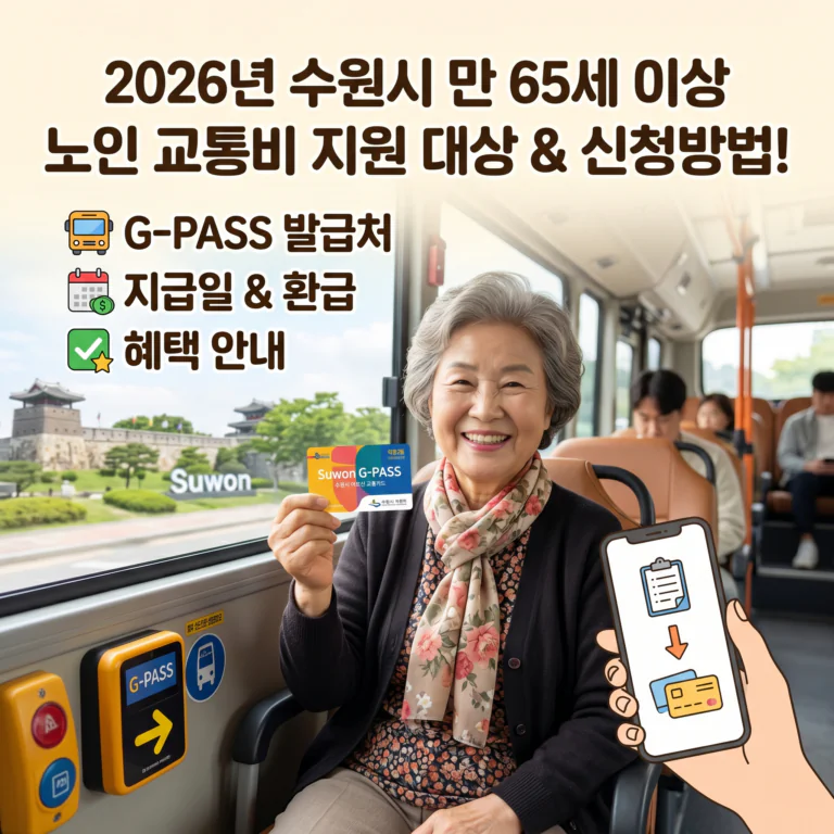 2026년 65세 이상 수원시 노인 교통비 지원 대상 신청방법(+G-PASS 발급처 지급일 환급 혜택)