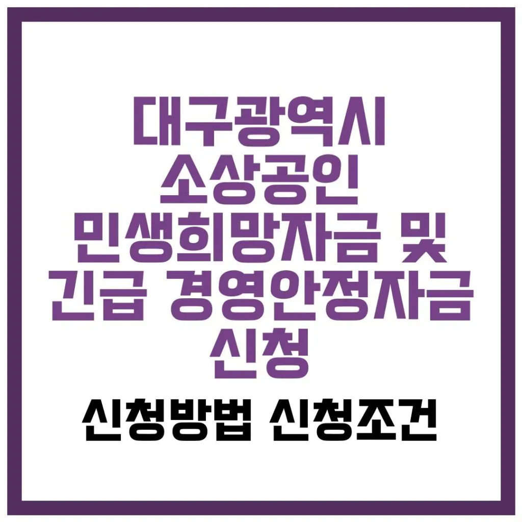 대구광역시 소상공인 민생희망자금 및 긴급 경영안정자금 신청 가이드 2026