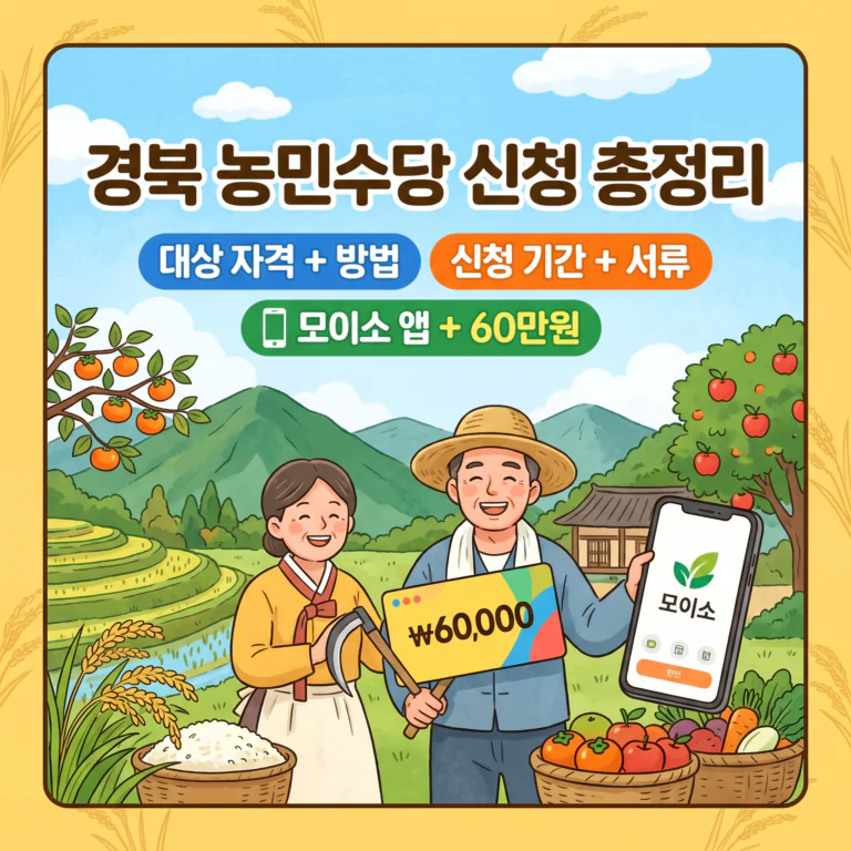 경북 농민수당 신청 대상 자격 방법(+기간 서류 모이소 앱 60만원)