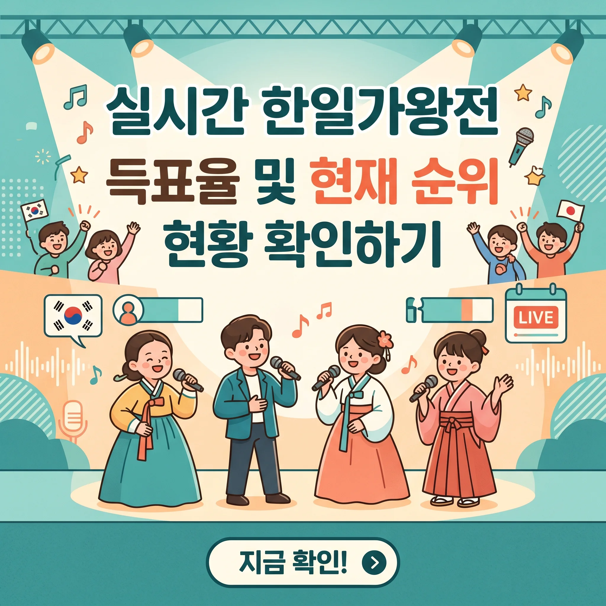 실시간 한일가왕전 득표율 및 현재 순위 현황 확인하기