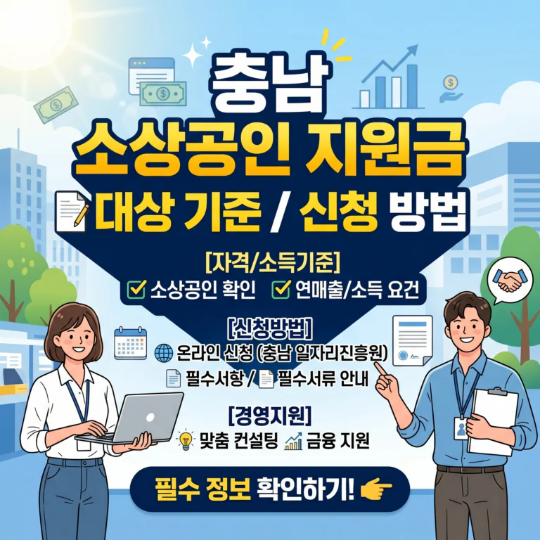 충남 소상공인 지원금 대상 기준 신청방법(+서류 자격 소득기준 및 경영지원 안내)