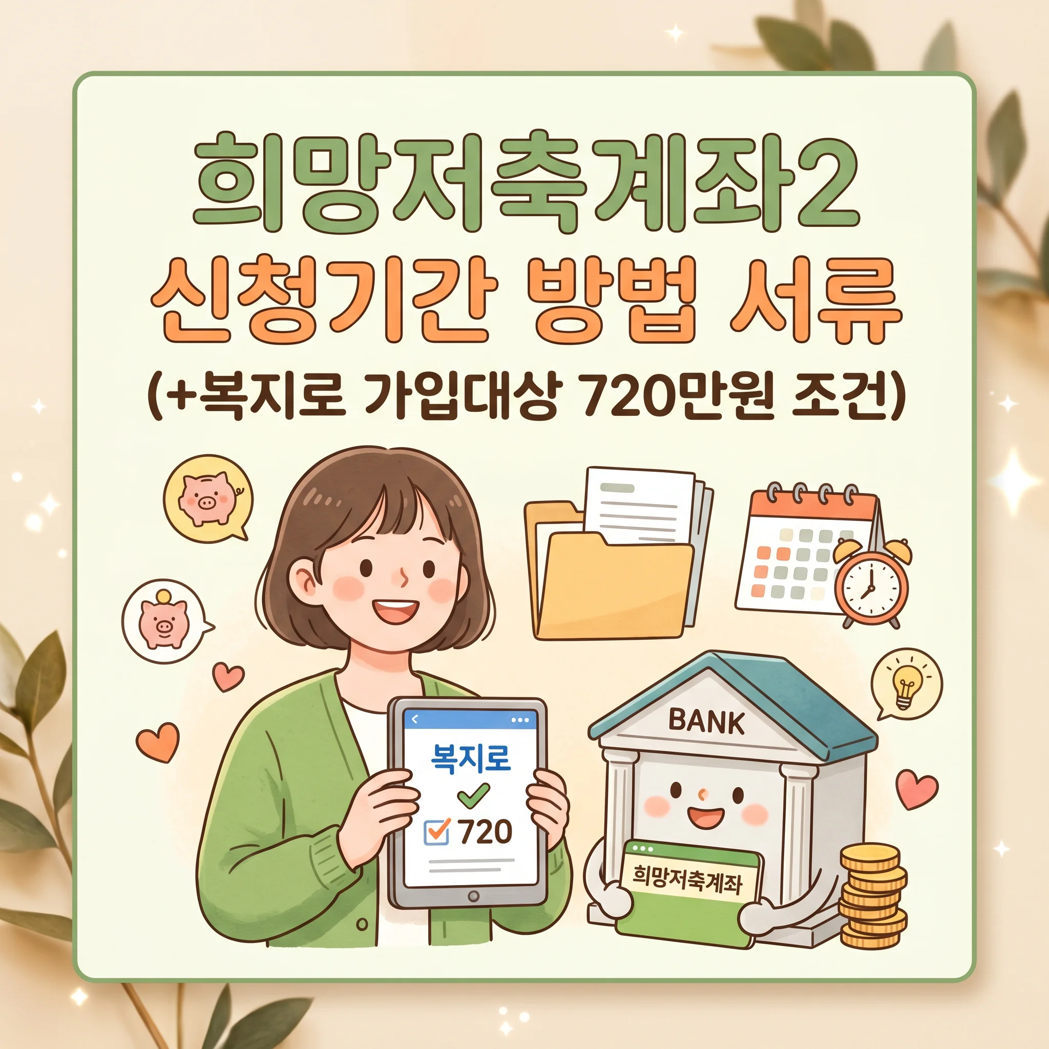희망저축계좌2 신청기간 방법 서류(+복지로 가입대상 720만원 조건)