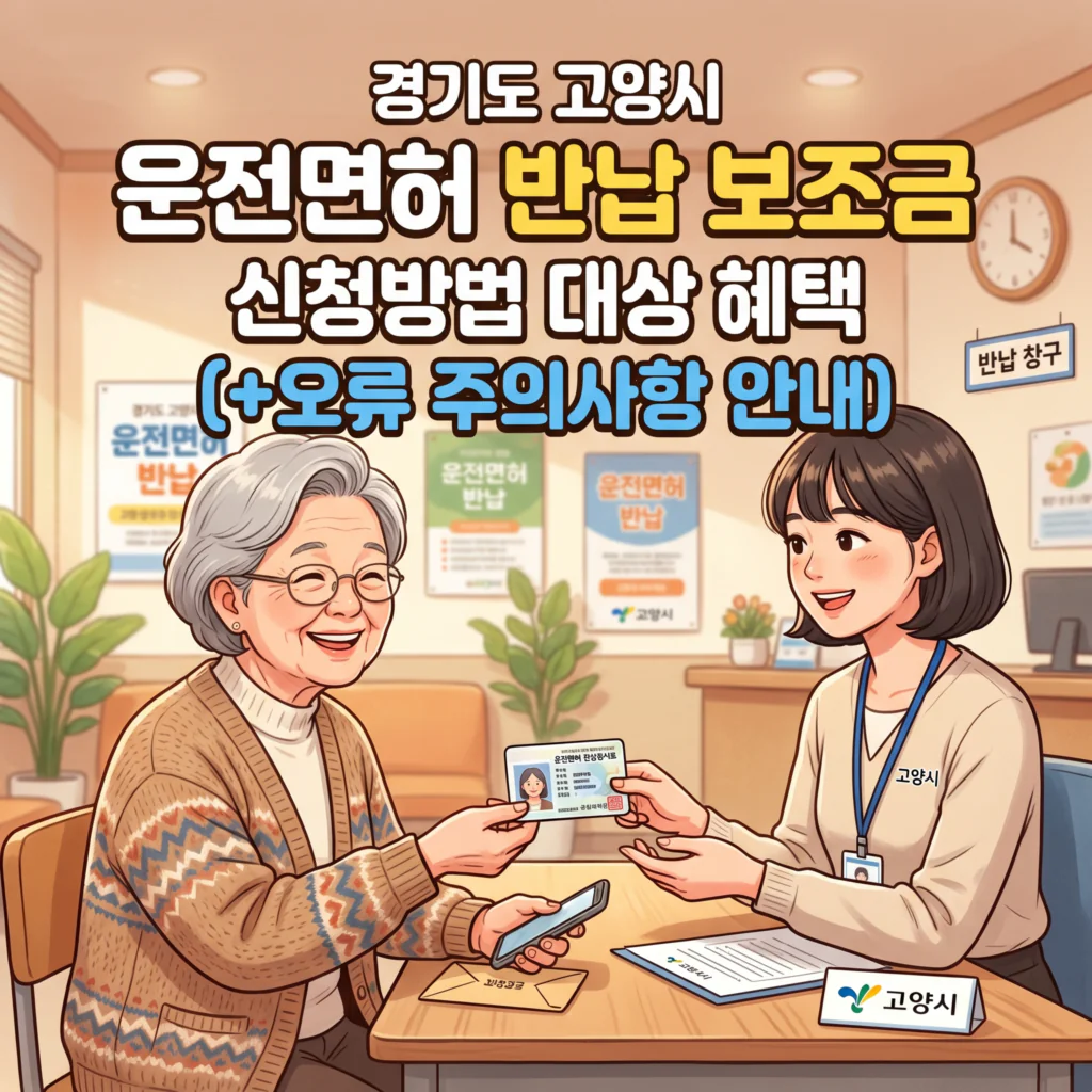 경기도 고양시 운전면허 반납 보조금 신청방법 대상 혜택(+오류 주의사항 안내)