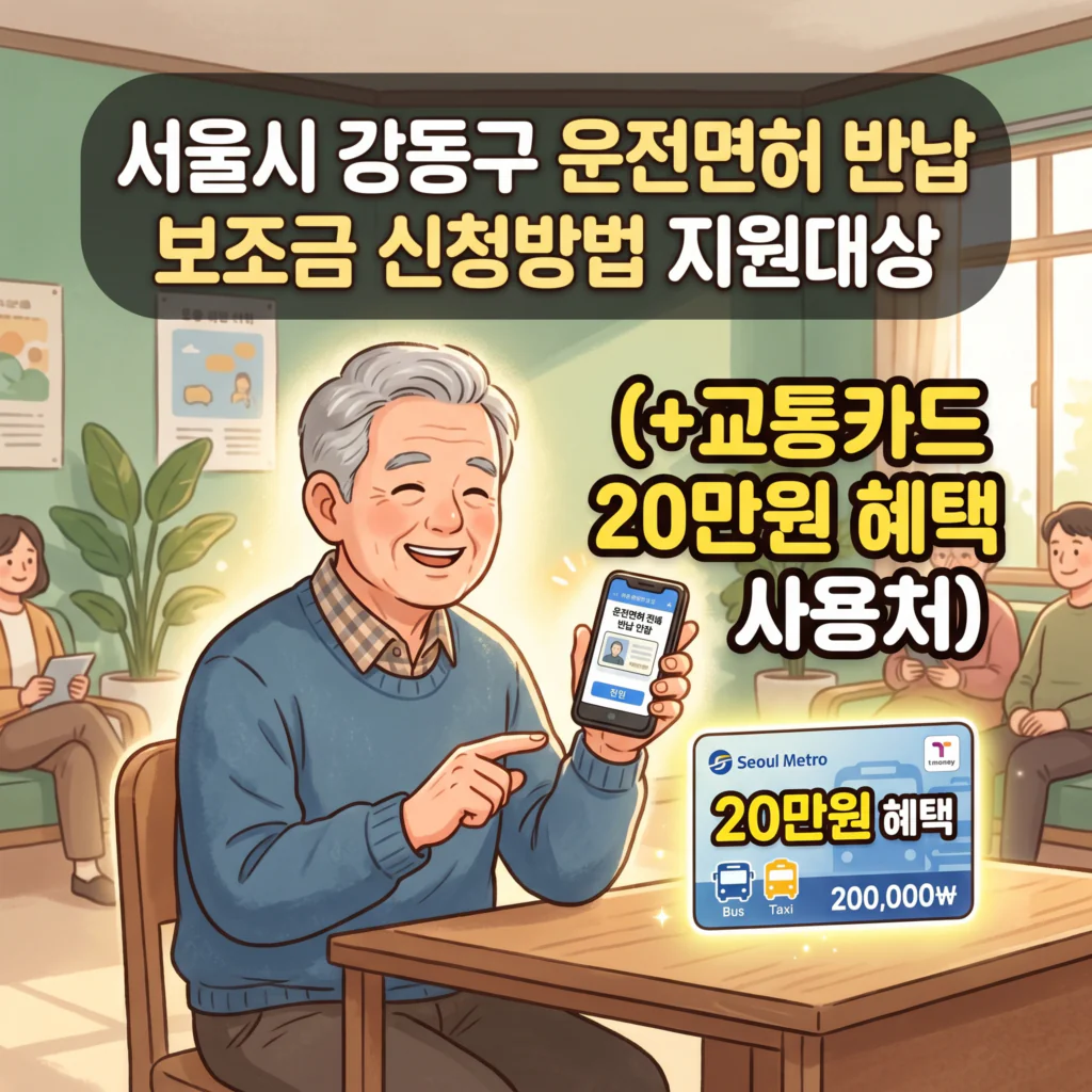 서울시 강동구 운전면허 반납 보조금 신청방법 지원대상(+교통카드 20만원 혜택 사용처)