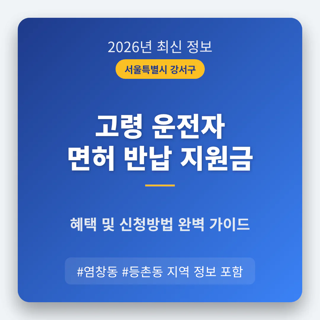 서울특별시 강서구 운전면허 반납 지원금 및 염창동·등촌동 지역 가이드 | 2026 완벽 가이드