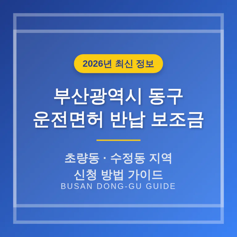 부산광역시 동구 운전면허 반납 보조금 신청 및 초량동·수정동 지역 가이드 | 2026 완벽 가이드