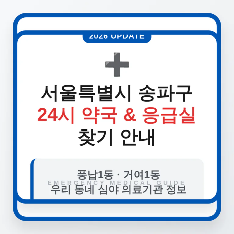 서울특별시 송파구 24시 약국 및 응급실 찾기 및 풍납1동·거여1동 주변 안내 | 2026 완벽 가이드