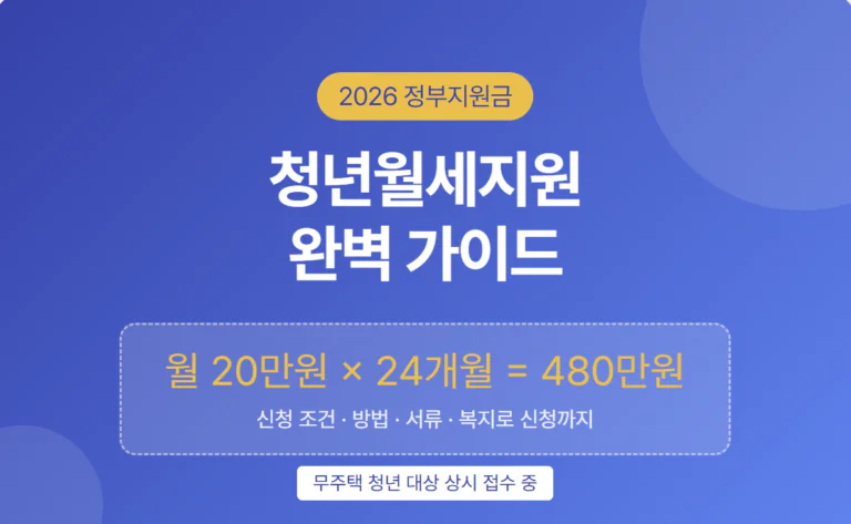 2026 청년월세지원 월 20만원 × 24개월 = 총 480만원! 신청 조건·방법·서류 완벽 가이드: 소득 기준부터 복지로 신청까지
