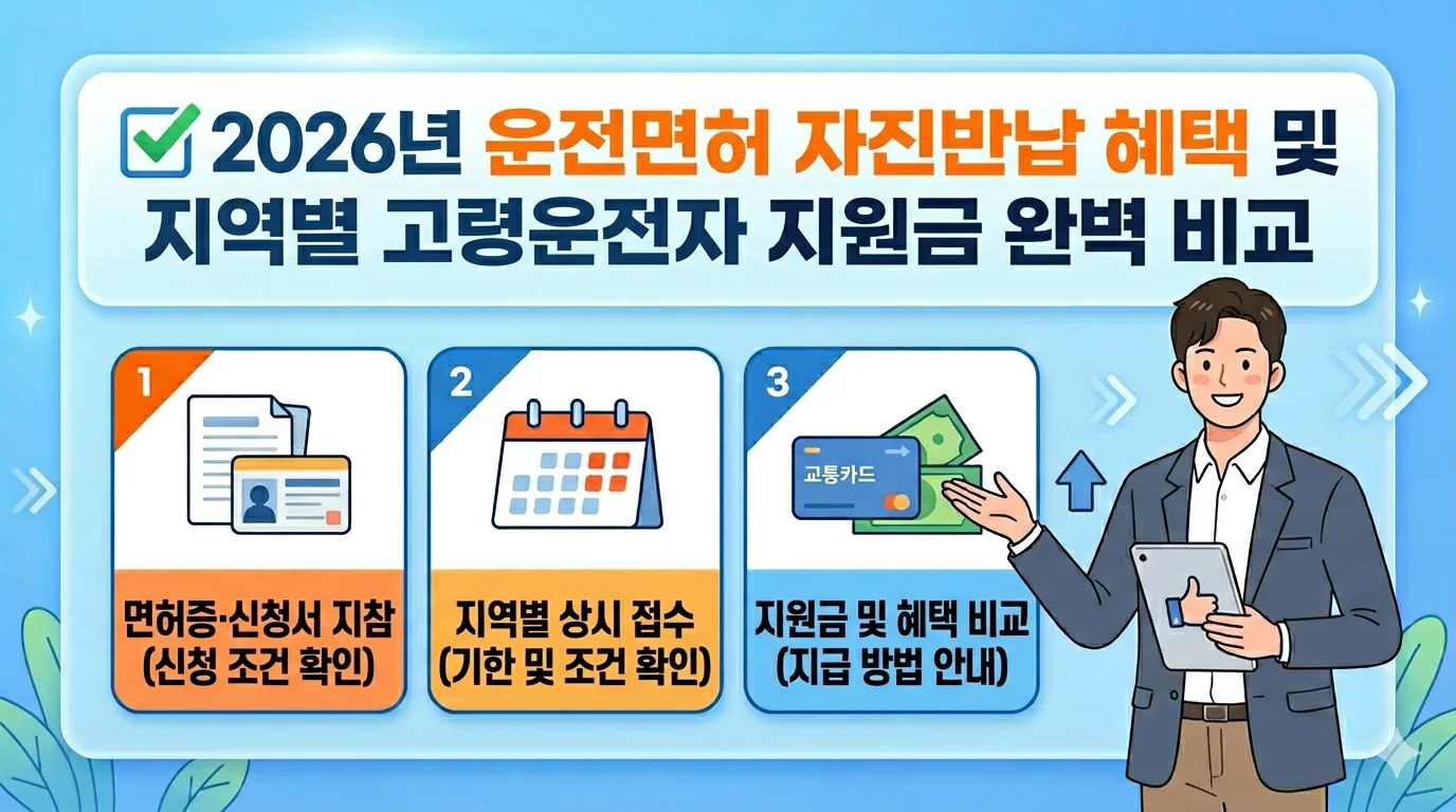 2026년 운전면허 자진반납 혜택 및 지역별 고령운전자 지원금 완벽 비교