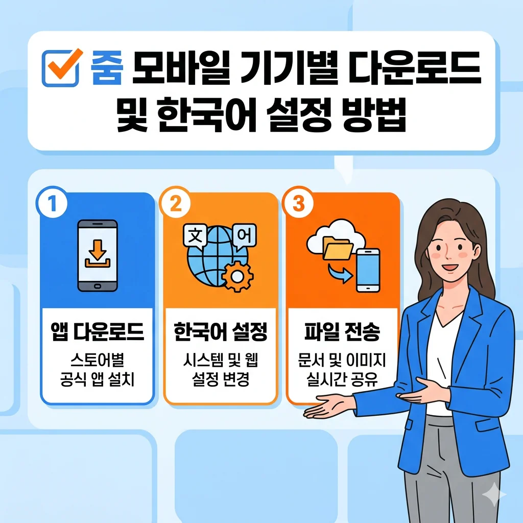 줌 모바일 기기별 다운로드 및 한국어 설정 방법