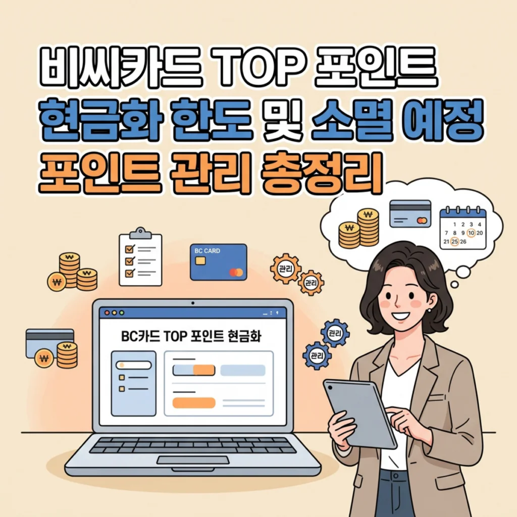 비씨카드 TOP 포인트 현금화 한도 및 소멸 예정 포인트 관리 총정리