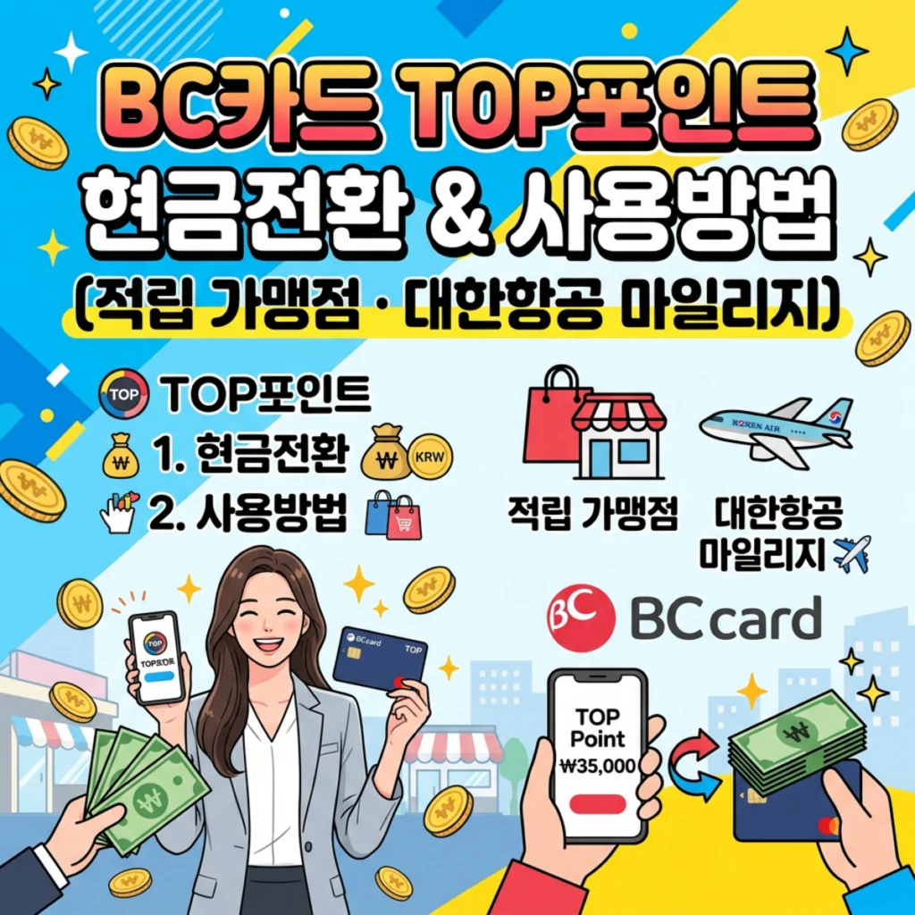BC카드 TOP포인트 현금전환 및 사용방법(적립 가맹점·대한항공 마일리지)