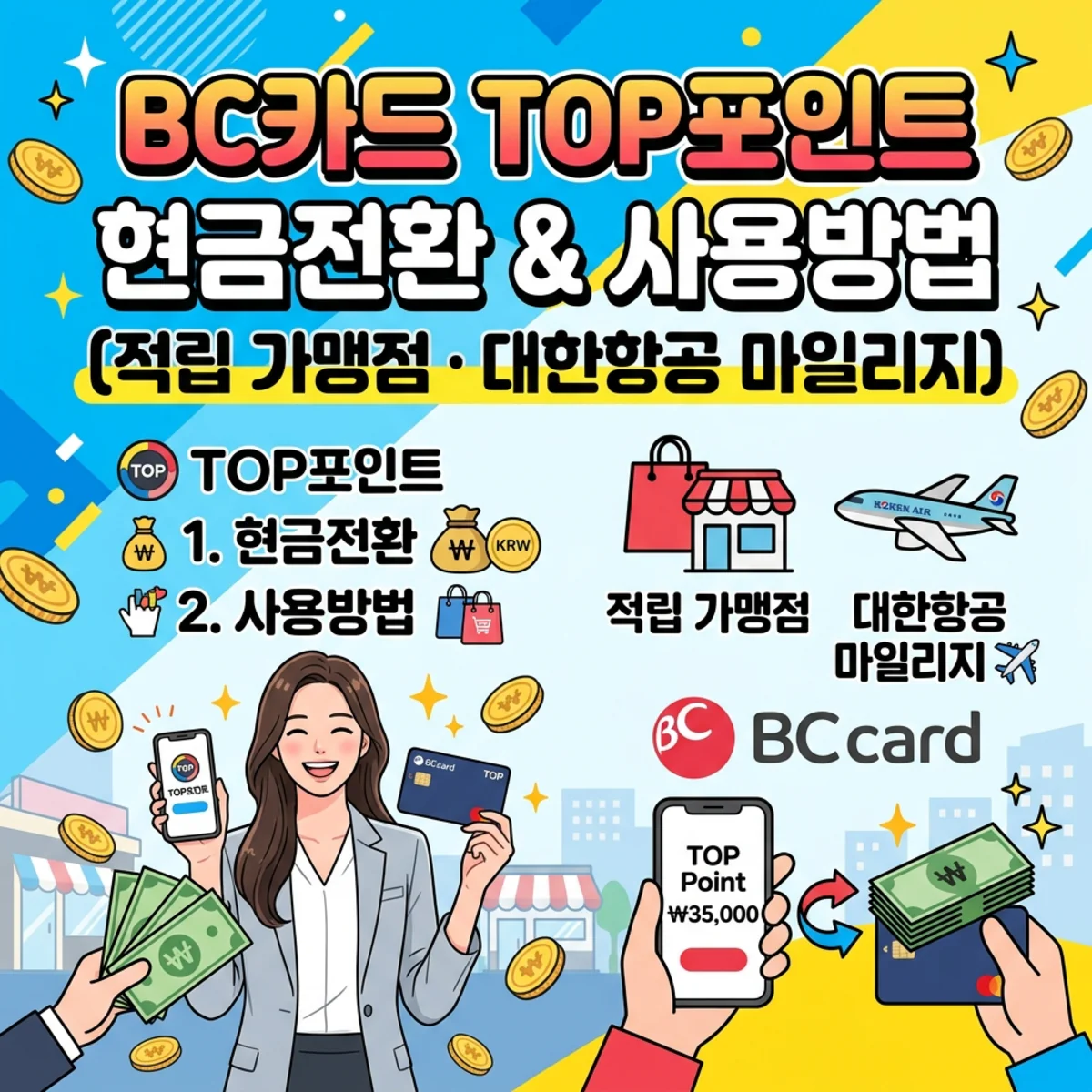 BC카드 TOP포인트 현금전환 및 사용방법(적립 가맹점·대한항공 마일리지)