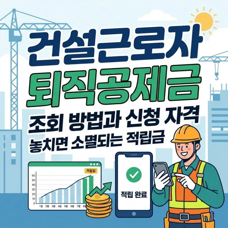 건설근로자 퇴직공제금 조회 방법과 신청 자격, 놓치면 소멸되는 적립금
