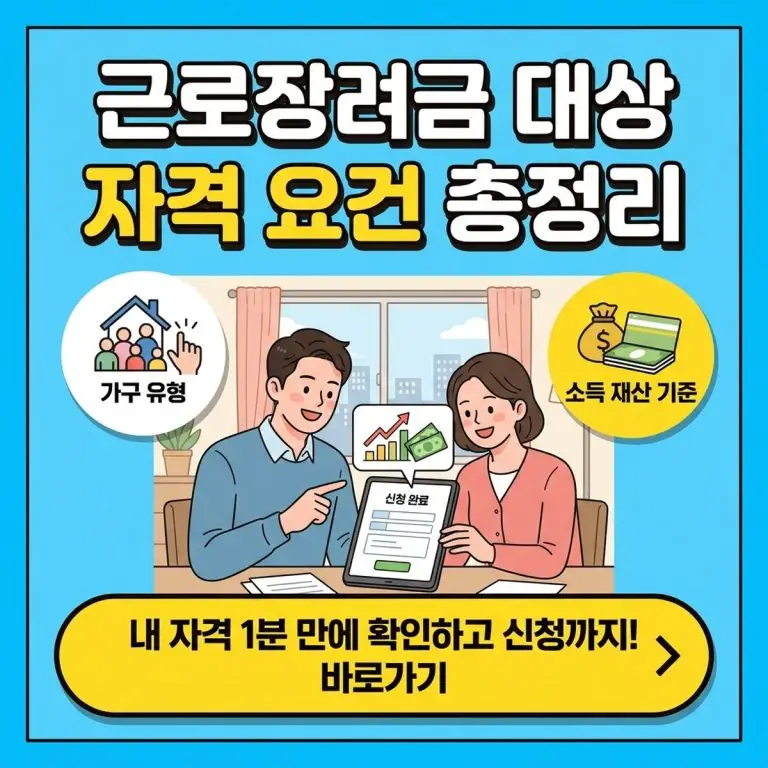 근로장려금 대상 자격 요건 (가구 유형별 소득·재산 기준 총정리)