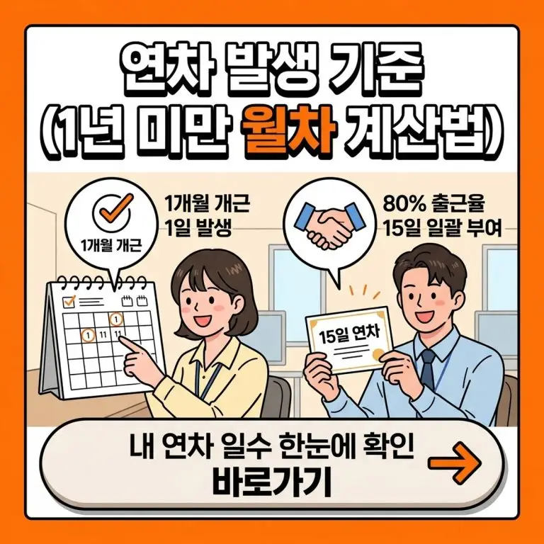 연차 발생 기준 (1년 미만 월차·80% 출근율·중도입사자 계산법)